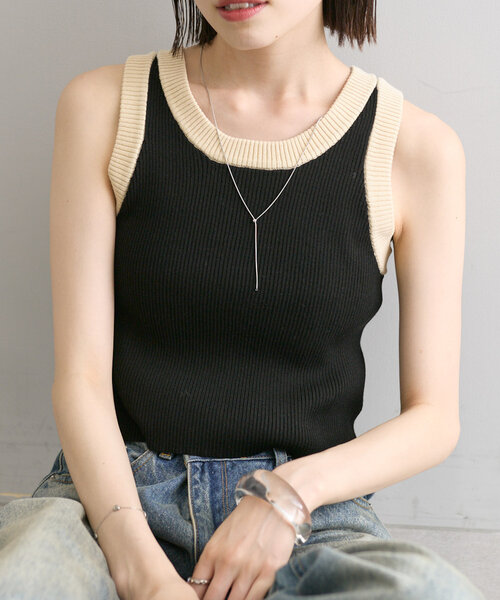 mystic（ミスティック）の「【WEB限定カラーあり】配色ニットタンク（タンクトップ・レディース・ブラック系その他/オフホワイト/ブラック/ブルー/イエロー/ピンク/ベージュ/グリーン/オリーブ・FREE）」の14枚目の写真