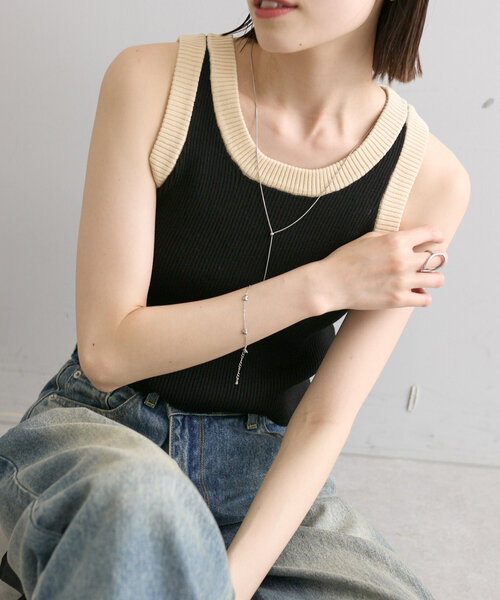 mystic（ミスティック）の「【WEB限定カラーあり】配色ニットタンク（タンクトップ・レディース・ブラック系その他/オフホワイト/ブラック/ブルー/イエロー/ピンク/ベージュ/グリーン/オリーブ・FREE）」の15枚目の写真