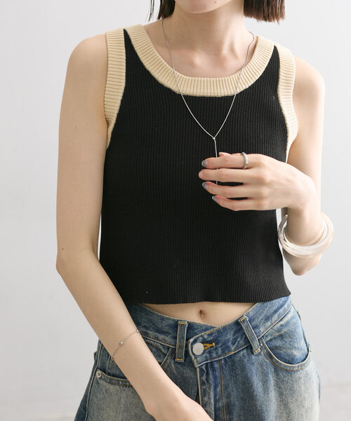 mystic（ミスティック）の「【WEB限定カラーあり】配色ニットタンク（タンクトップ・レディース・ブラック系その他/オフホワイト/ブラック/ブルー/イエロー/ピンク/ベージュ/グリーン/オリーブ・FREE）」の16枚目の写真