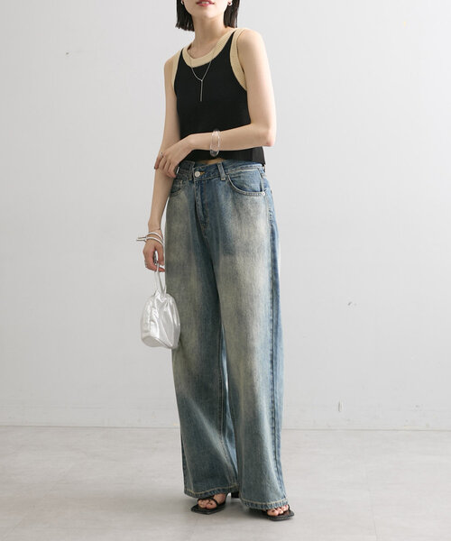 mystic（ミスティック）の「【WEB限定カラーあり】配色ニットタンク（タンクトップ・レディース・ブラック系その他/オフホワイト/ブラック/ブルー/イエロー/ピンク/ベージュ/グリーン/オリーブ・FREE）」の17枚目の写真