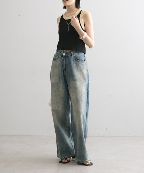 mystic（ミスティック）の「【WEB限定カラーあり】配色ニットタンク（タンクトップ・レディース・ブラック系その他/オフホワイト/ブラック/ブルー/イエロー/ピンク/ベージュ/グリーン/オリーブ・FREE）」の18枚目の写真