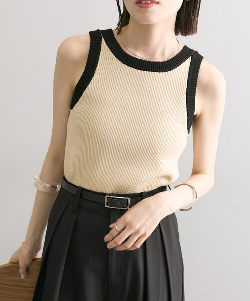 mystic（ミスティック）の「【WEB限定カラーあり】配色ニットタンク（タンクトップ・レディース・ブラック系その他/オフホワイト/ブラック/ブルー/イエロー/ピンク/ベージュ/グリーン/オリーブ・FREE）」の19枚目の写真