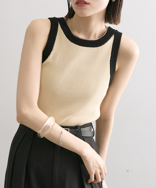 mystic（ミスティック）の「【WEB限定カラーあり】配色ニットタンク（タンクトップ・レディース・ブラック系その他/オフホワイト/ブラック/ブルー/イエロー/ピンク/ベージュ/グリーン/オリーブ・FREE）」の20枚目の写真