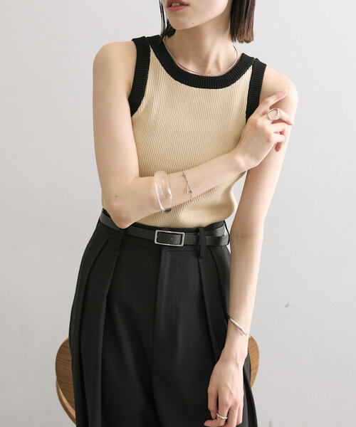 mystic（ミスティック）の「【WEB限定カラーあり】配色ニットタンク（タンクトップ・レディース・ブラック系その他/オフホワイト/ブラック/ブルー/イエロー/ピンク/ベージュ/グリーン/オリーブ・FREE）」の21枚目の写真