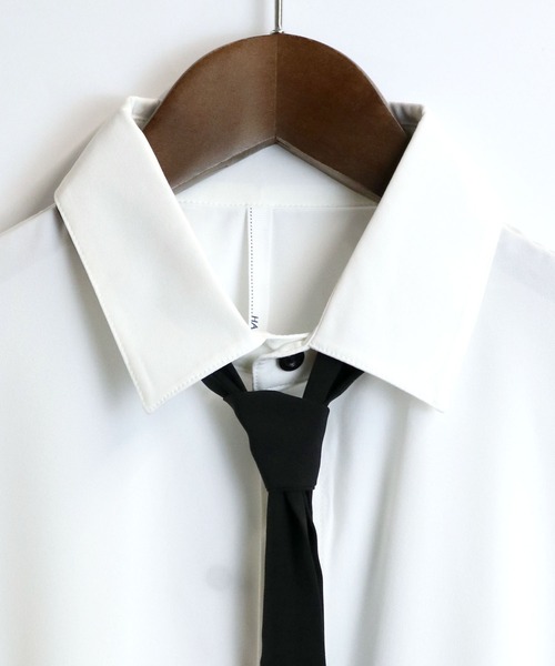 HALHAM（ハルハム）の「PEストレッチネクタイビッグシャツ/レギュラーカラー半袖シャツ（シャツ/ブラウス・メンズ・ダークグレー/ホワイト/ブラック・M/L/XL）」の5枚目の写真