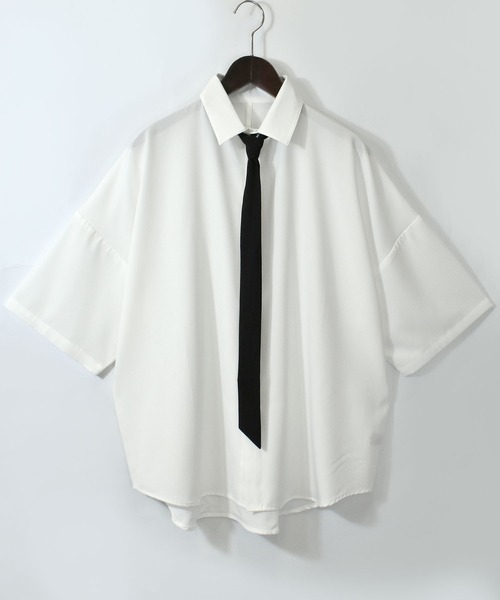 HALHAM（ハルハム）の「PEストレッチネクタイビッグシャツ/レギュラーカラー半袖シャツ（シャツ/ブラウス・メンズ・ダークグレー/ホワイト/ブラック・M/L/XL）」の9枚目の写真