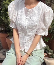 ふくれジャガードペプラムブラウス