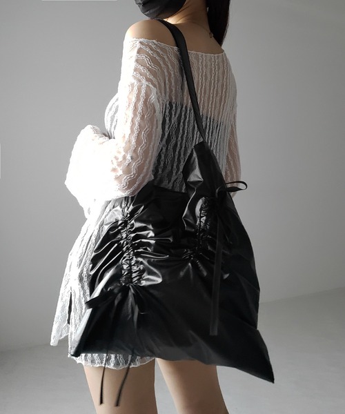 2color 】シャーリングリボンメタリックトートバッグ