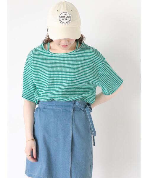 ehka sopo(エヘカソポ)の「ギンガムチェックプルオーバー(Tシャツ/カットソー・レディース・グリーン/イエロー/ブラック/ラベンダー・F)」の10枚目の写真