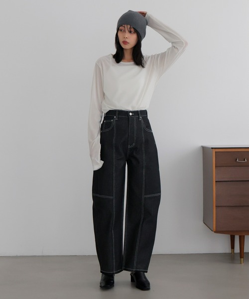 LIAN（リアン）の「センターシームカーブデニムパンツ（デニムパンツ・レディース・グレー/ブラック/ブルー/インディゴブルー・MEDIUM/SMALL）」の6枚目の写真