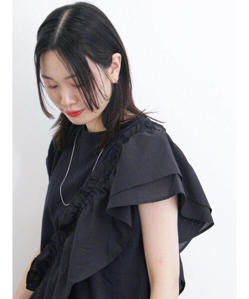 Samansa Mos2 blue(サマンサモスモスブルー)の「◎フリルドッキングプルオーバー(Tシャツ/カットソー・レディース・ブルー/オフホワイト/ブラック・F)」の3枚目の写真