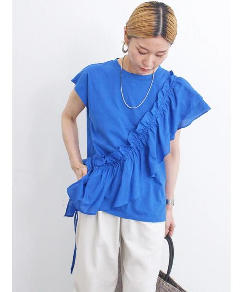 Samansa Mos2 blue(サマンサモスモスブルー)の「◎フリルドッキングプルオーバー(Tシャツ/カットソー・レディース・ブルー/オフホワイト/ブラック・F)」の22枚目の写真