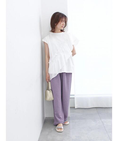 Samansa Mos2 blue(サマンサモスモスブルー)の「◎フリルドッキングプルオーバー(Tシャツ/カットソー・レディース・ブルー/オフホワイト/ブラック・F)」の15枚目の写真