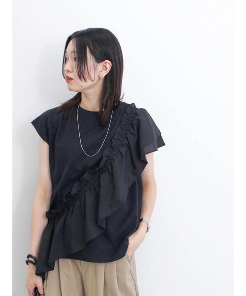 Samansa Mos2 blue(サマンサモスモスブルー)の「◎フリルドッキングプルオーバー(Tシャツ/カットソー・レディース・ブルー/オフホワイト/ブラック・F)」の13枚目の写真