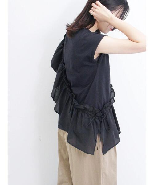 Samansa Mos2 blue(サマンサモスモスブルー)の「◎フリルドッキングプルオーバー(Tシャツ/カットソー・レディース・ブルー/オフホワイト/ブラック・F)」の11枚目の写真