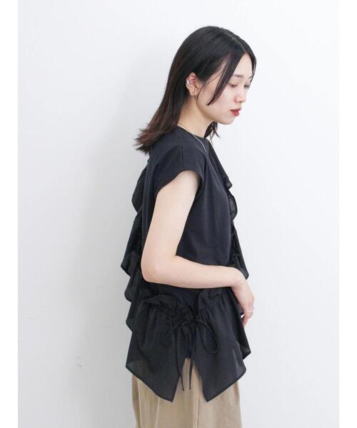 Samansa Mos2 blue(サマンサモスモスブルー)の「◎フリルドッキングプルオーバー(Tシャツ/カットソー・レディース・ブルー/オフホワイト/ブラック・F)」の10枚目の写真