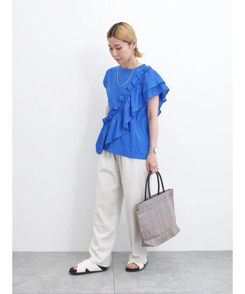 Samansa Mos2 blue(サマンサモスモスブルー)の「◎フリルドッキングプルオーバー(Tシャツ/カットソー・レディース・ブルー/オフホワイト/ブラック・F)」の7枚目の写真