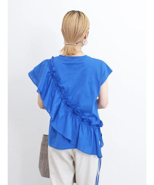 Samansa Mos2 blue(サマンサモスモスブルー)の「◎フリルドッキングプルオーバー(Tシャツ/カットソー・レディース・ブルー/オフホワイト/ブラック・F)」の4枚目の写真