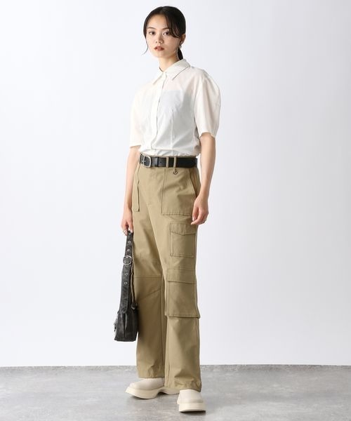 JEANASIS（ジーナシス）の「パワーショルダーレギュラーシャツSS/139759（シャツ/ブラウス・レディース・ブラック/オフホワイト・FREE）」の3枚目の写真