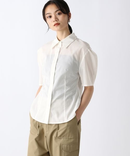 JEANASIS（ジーナシス）の「パワーショルダーレギュラーシャツSS/139759（シャツ/ブラウス・レディース・ブラック/オフホワイト・FREE）」の5枚目の写真