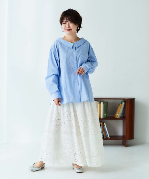 le.coeur blanc（ルクールブラン）の「抜き衿デザインブラウス（シャツ/ブラウス・レディース・ブルー系その他2/オフホワイト・38）」の20枚目の写真