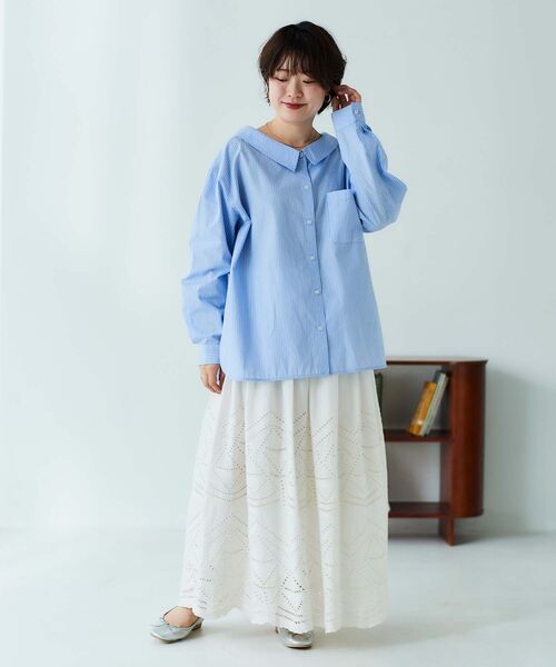 le.coeur blanc（ルクールブラン）の「抜き衿デザインブラウス（シャツ/ブラウス・レディース・ブルー系その他2/オフホワイト・38）」の19枚目の写真