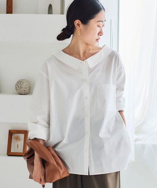 le.coeur blanc（ルクールブラン）の「抜き衿デザインブラウス（シャツ/ブラウス・レディース・ブルー系その他2/オフホワイト・38）」の8枚目の写真