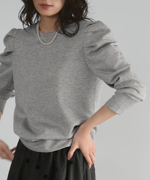 ELFRANK(エルフランク)の「ショルダーギャザーラメトップス(Tシャツ/カットソー・レディース・グレー/ブラック/オフホワイト・FREE)」の10枚目の写真