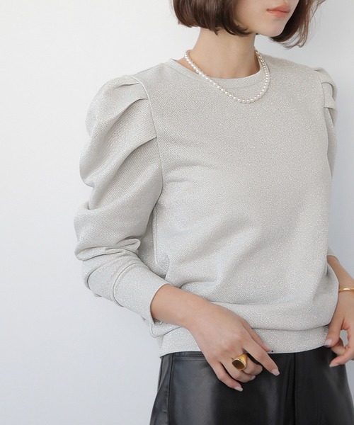 ELFRANK(エルフランク)の「ショルダーギャザーラメトップス(Tシャツ/カットソー・レディース・グレー/ブラック/オフホワイト・FREE)」の16枚目の写真