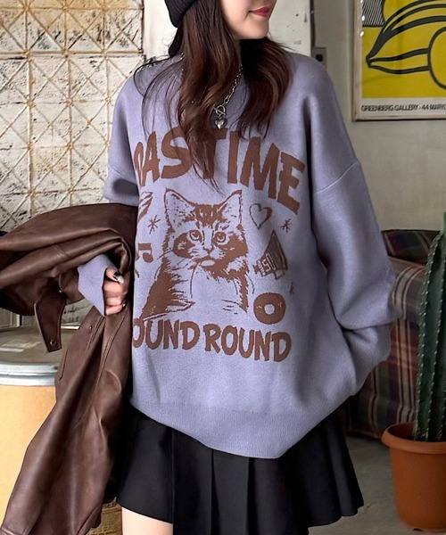 PBLIM（ページボーイリム）の「《UNISEX》キャットニット（ニット/セーター・レディース・ブルー/チャコールグレー/オフホワイト/ブラウン・FREE）」の6枚目の写真