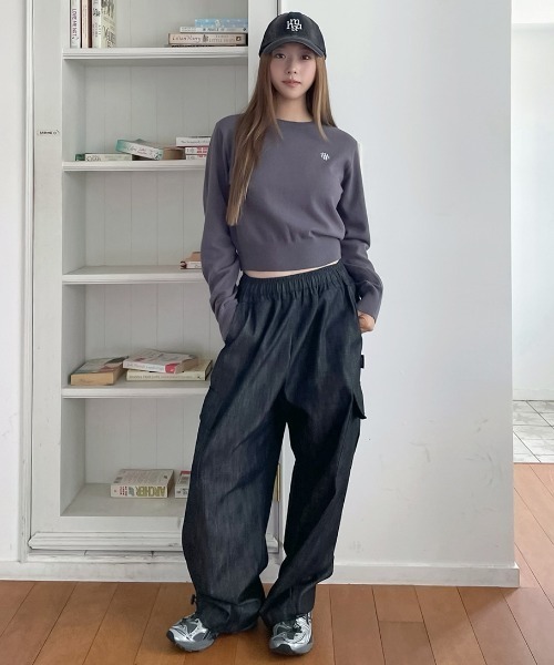 muahmuah(ムーアムーア)の「A'GEM/9 × .kom 『muah muah/ムーアムーア』 STITCH LOGO BASIC KNIT/ステッチロゴベーシックニット(ニット/セーター・レディース・アイボリー/ブラック/グレー/チャコールグレー/ネイビー/ベージュ・FREE)」の18枚目の写真