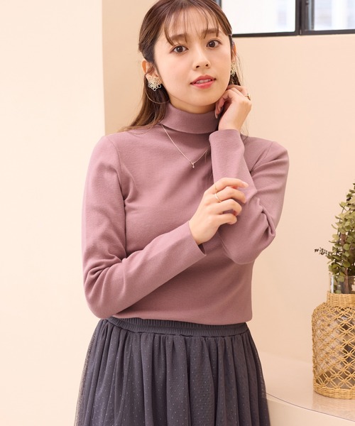 alotta（アロッタ）の「もっちりタッチタートルネックニット（ニット/セーター・レディース・杢グレー/アイボリー/スモークピンク/ライトブルー/ブラック・L/M/S/LL/3L）」の5枚目の写真