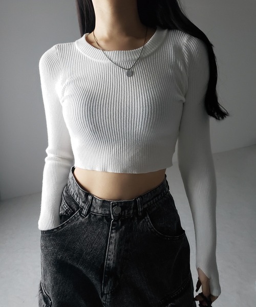 セール】【 3color 】BASIC ショートリブニットトップス