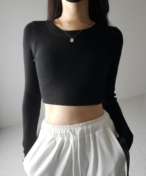 セール】【 3color 】BASIC ショートリブニットトップス