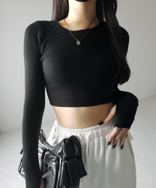 セール】【 3color 】BASIC ショートリブニットトップス