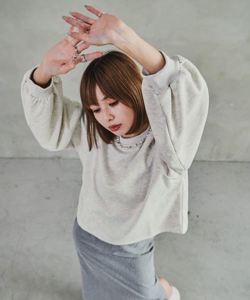 Fashion Letter(ファッションレター)の「裏毛バルーンスリーブスウェット 裏毛 バルーンスリーブ スウェット レディース トップス プルオーバー(Tシャツ/カットソー・レディース・オートミール/グレー/ブルー/ブラック・M)」の5枚目の写真