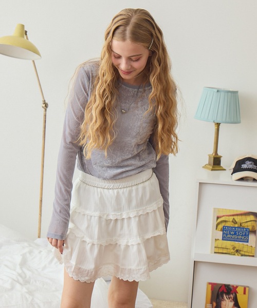 Birthday room(バースデイルーム)の「コットンレースミニスカート / cotton lace mini-skirt(スカート・レディース・ブラック/ホワイト・FREE)」の6枚目の写真