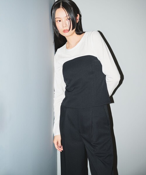 uncrave（アンクレイヴ）の「アルビニスタシフォン ボートネック カットソー（uncrave STANDARD）（Tシャツ/カットソー・レディース・ブラック系/ホワイト系/ダークブラウン系・1/2）」の2枚目の写真