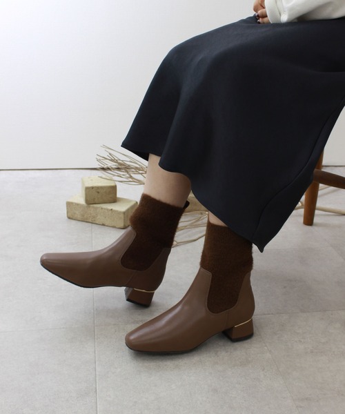JELLY BEANS(ジェリービーンズ)の「モヘア調ニットコンビショートブーツ(217-40326)JELLY BEANS(ジェリービーンズ)(ブーツ・レディース・ブラック/アイボリー/ブラウン・S/M/L)」の3枚目の写真