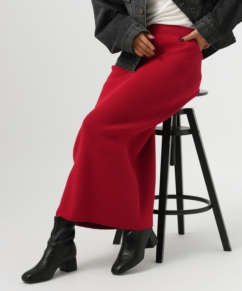 BAYFLOW（ベイフロー）の「[肌触りの良いコットンウール素材]ニットリブタイトスカート（スカート・レディース・レッド/モカ/グレー/ブラック・SMALL/MEDIUM）」の4枚目の写真