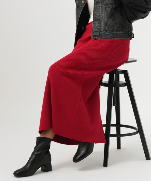 BAYFLOW（ベイフロー）の「[肌触りの良いコットンウール素材]ニットリブタイトスカート（スカート・レディース・レッド/モカ/グレー/ブラック・SMALL/MEDIUM）」の19枚目の写真