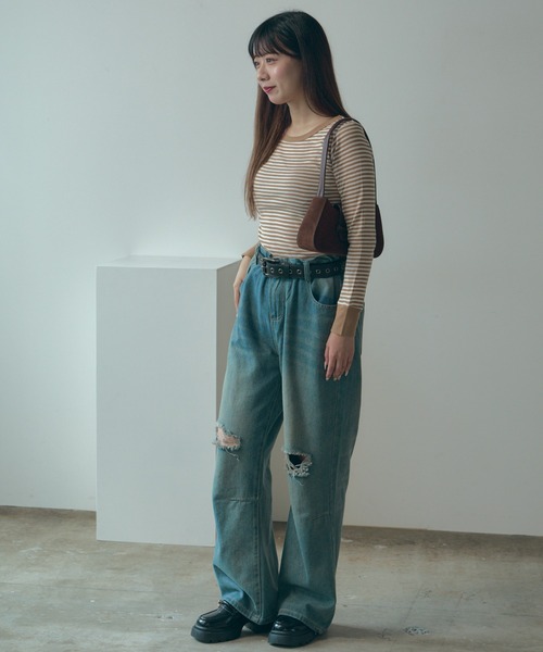 MILLER(ミラー)の「R.P.miller/ミラー 袖口切り替えL/S ロンT 夏服(Tシャツ/カットソー・レディース・ホワイト/タン/レッド/グレー・FREE)」の3枚目の写真