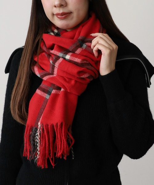 ROOPTOKYO（ループトウキョウ）の「大判チェックフリンジマフラー ストール（マフラー・レディース・ベージュ/ブラウン/レッド・FREE）」の3枚目の写真