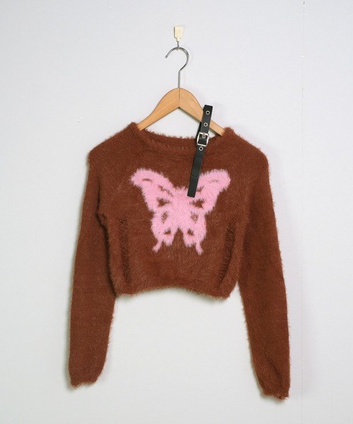 shopnikoniko(ショップニコニコ)の「バタフライ ベルトワンショルダー シャギーニット(ニット/セーター・レディース・ブラック/ブラウン・フリー)」の16枚目の写真