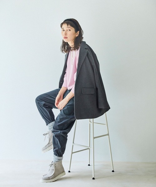 studio CLIP（スタディオクリップ）の「【kazumiさんコラボ】撥水モカシンショートブーツ（ブーツ・レディース・ライトグレー/ベージュ/ブラック・L/M）」の5枚目の写真