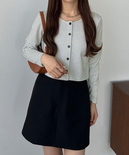 callautia（カラウティア）の「クロップドボーダーカーディガン（カーディガン/ボレロ・レディース・アイボリー/ブラック/ホワイト・SMALL/MEDIUM/LARGE）」の13枚目の写真