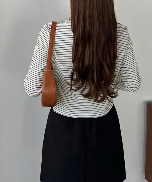 callautia（カラウティア）の「クロップドボーダーカーディガン（カーディガン/ボレロ・レディース・アイボリー/ブラック/ホワイト・SMALL/MEDIUM/LARGE）」の14枚目の写真