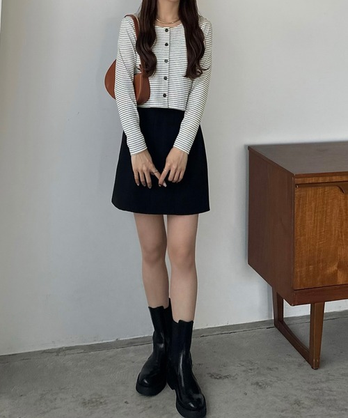 callautia（カラウティア）の「クロップドボーダーカーディガン（カーディガン/ボレロ・レディース・アイボリー/ブラック/ホワイト・SMALL/MEDIUM/LARGE）」の15枚目の写真