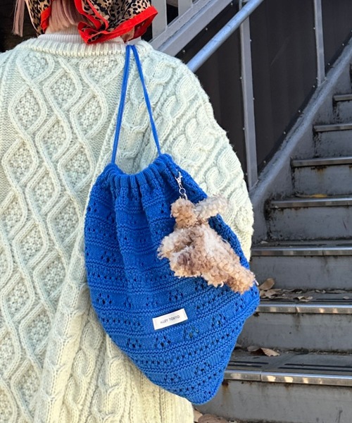 Alley Tokyo（アリートーキョー）の「カギ針あみニット巾着リュック（バックパック/リュック・レディース・ブルー/ピンク/ホワイト/イエロー・FREE）」の5枚目の写真