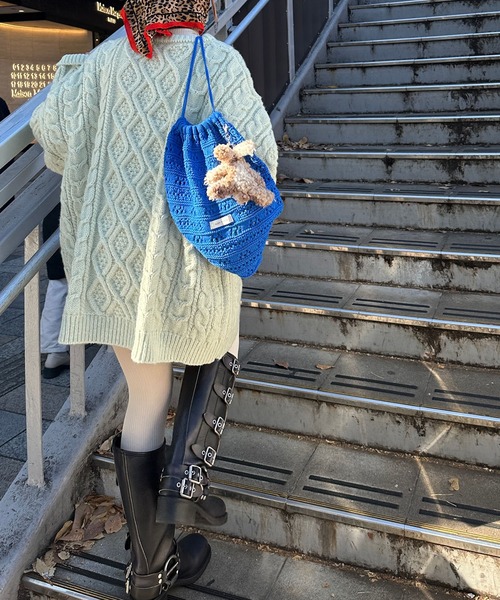 Alley Tokyo（アリートーキョー）の「カギ針あみニット巾着リュック（バックパック/リュック・レディース・ブルー/ピンク/ホワイト/イエロー・FREE）」の8枚目の写真